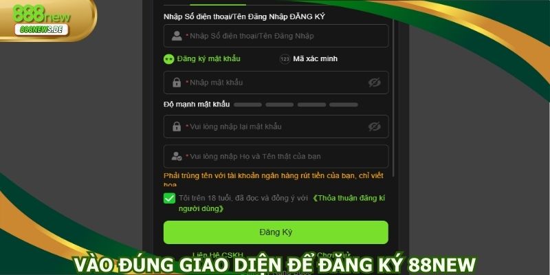 Vào đúng giao diện để đăng ký 88NEW